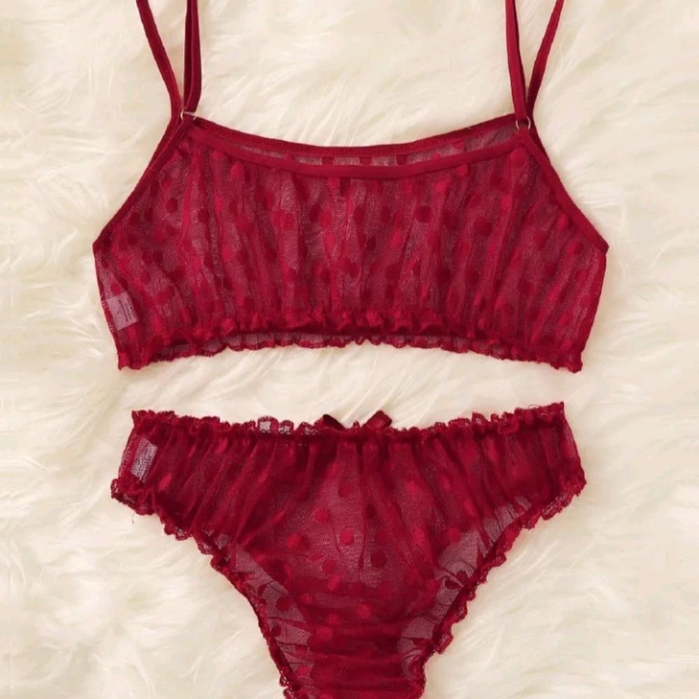 Red Polka Dot Lingerie Set • Mesh Bikini Style Lingerie Outfit - NEW & MEDIUM